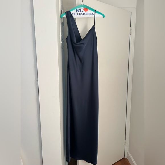 Dessy Group asymmetrical one-shoulder cowl maxi slip dress in evergreen - Picture 4 of 4